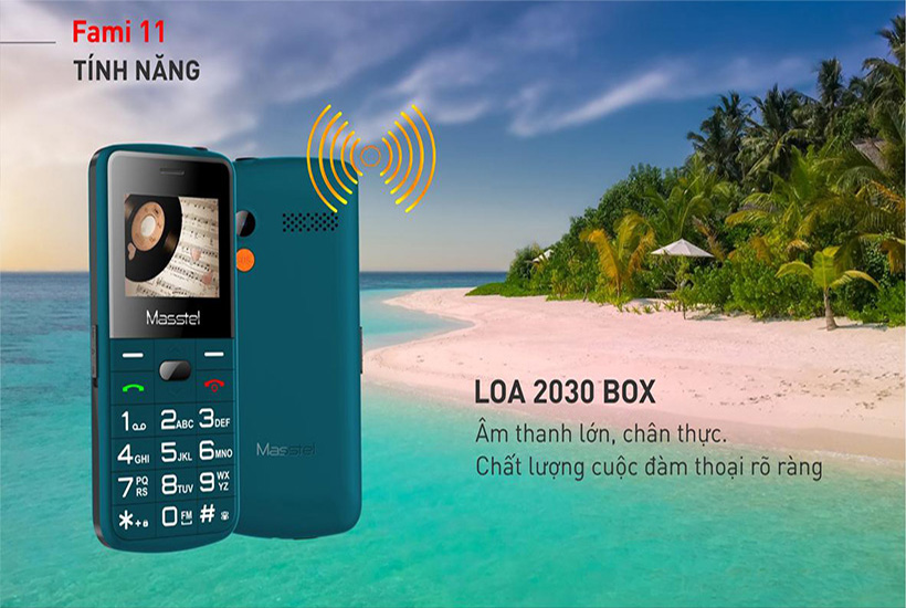 ĐIỆN THOẠI DI ĐỘNG NGƯỜI GIÀ MASSTEL FAMI 11,loa to, sóng khỏe,2 sim,bàn phím đọc số,FM không dây,dùng sim Viettel,Vinaphone,Mobifone hàng chính hãng