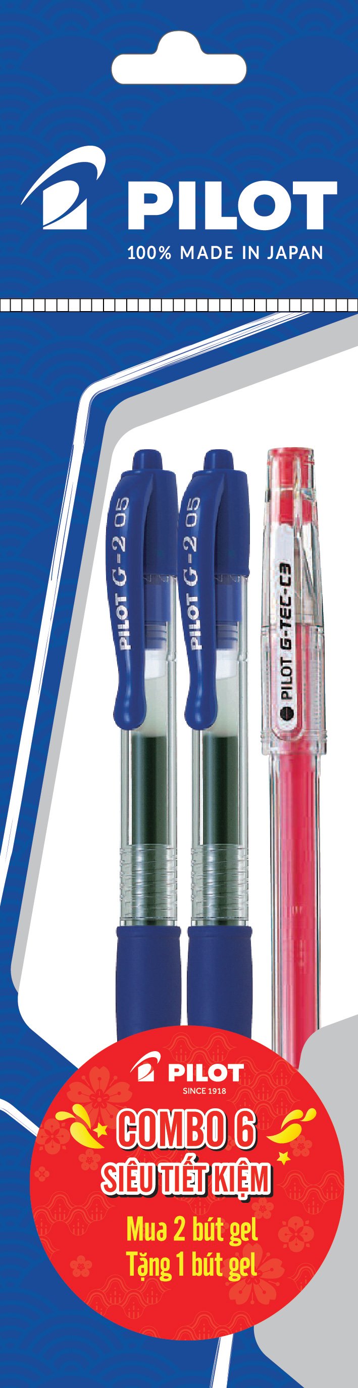 Combo Pilot 06 : 2 Bút Gel G-2 Mực Xanh + 1 Bút Gel G-Tec Mực Đỏ