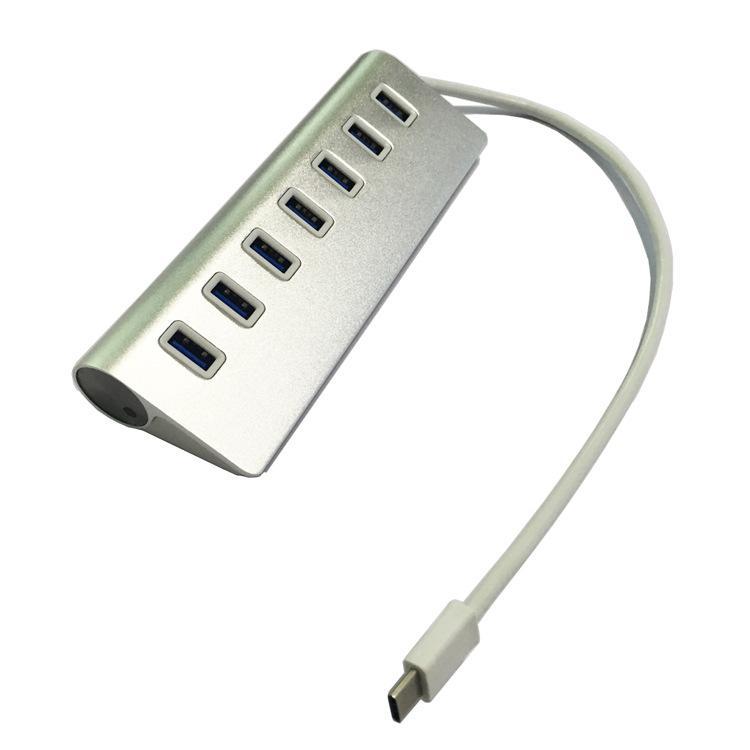 Bộ mở rộng hợp kim nhôm type-c sang usb3.0hub kiểu mới nhất một kéo bảy mặt phẳng nghiêng Bộ chia 7 cổng trung tâm đa giao diện