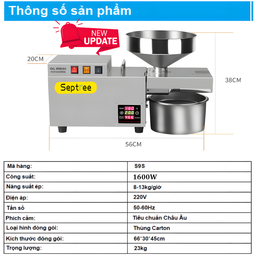 Máy ép dầu thực vật công nghiệp, dùng trong nhà hàng, khách sạn. Thương hiệu Mỹ cao cấp Septree - S9S - HÀNG CHÍNH HÃNG