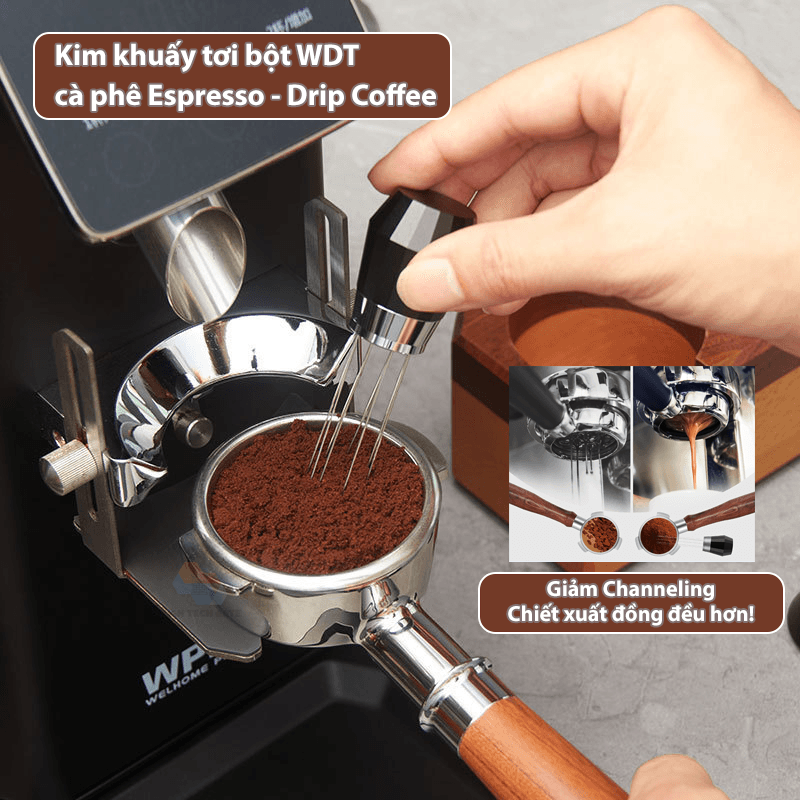 Kim đánh tơi bột cà phê WDT, phân bổ đồng đều pha chế Espresso, dụng cụ máy pha cafe chuyên nghiệp, chống bón cục, pha máy chiết xuất giảm channeling, hàng chính hãng