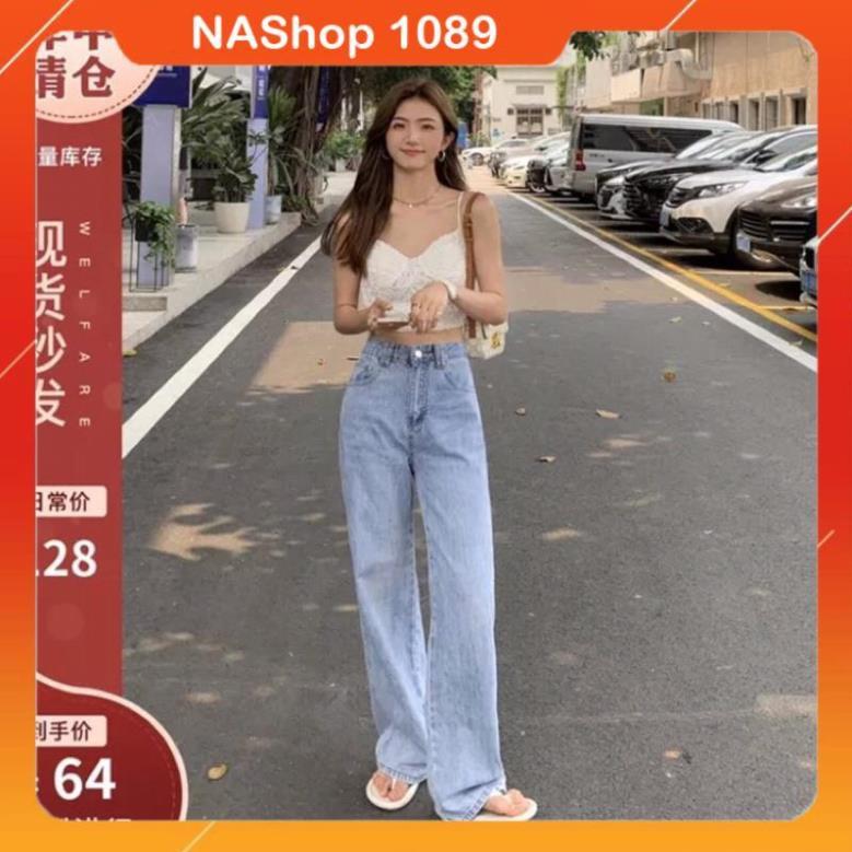 Quần jean bò ống rộng suông xuông nữ hàng Quảng Châu phong cách Hàn Quốc sành điệu style năm 2021