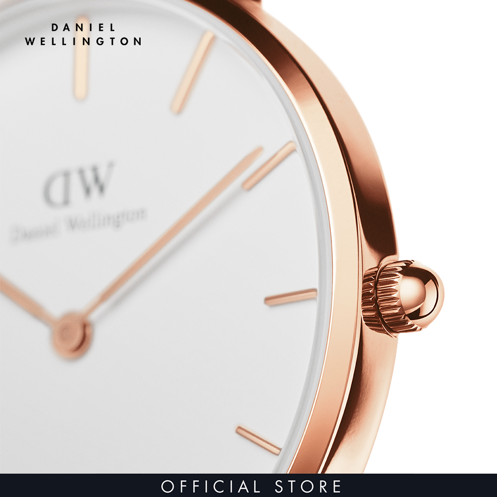 Đồng hồ Nữ Daniel Wellington dây da - Petite Sheffield mặt trắng - vỏ vàng hồng