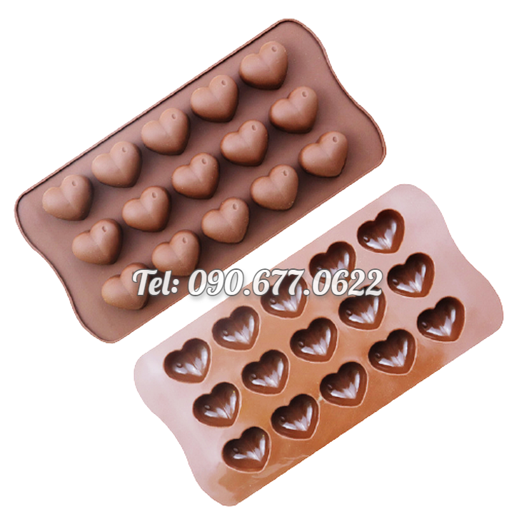 Khuôn silicone làm bánh, rau câu, socola 15 trái tim – Mã số 1531