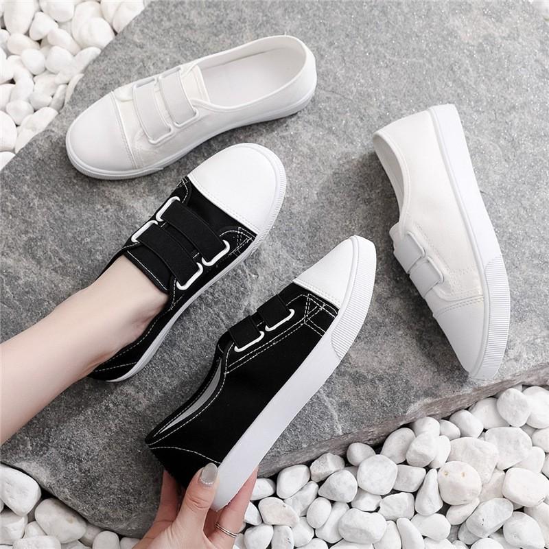 Giày lười nữ vải trắng, đen quai chun êm nhẹ| Giày slip on nữ G973C