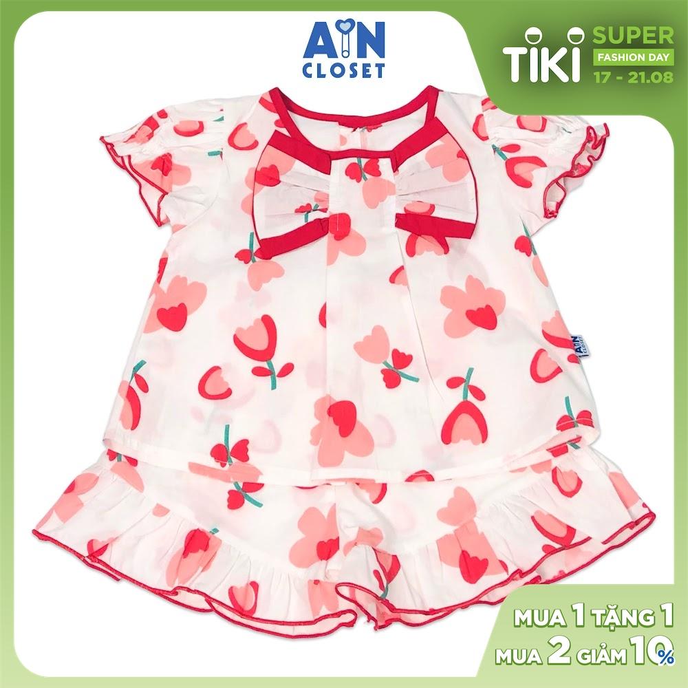 Bộ quần áo ngắn bé gái họa tiết Hoa Tulip đỏ quần váy cotton - AICDBGP1HDBP - AIN Closet