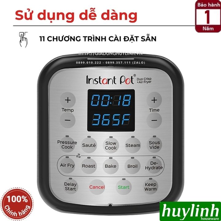 Nồi áp suất điện kết hợp chiên không dầu Instant POT Duo Crisp 11-in-1 - 8 lít - 11 chức năng - Hàng chính hãng