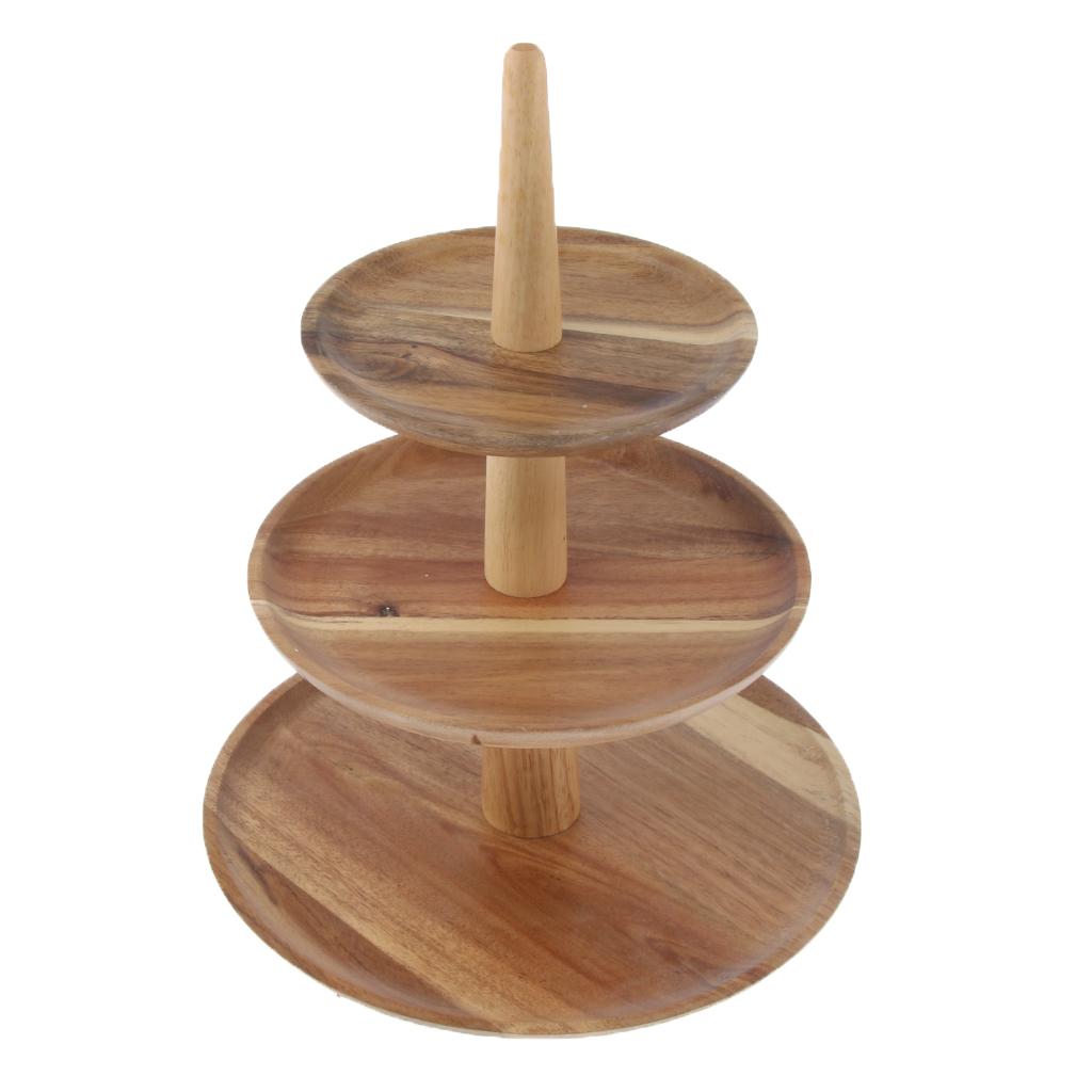 2/3 Tier Cake Snack Stand Wooden Serving Tray Fruit Platter Cupcake Holder