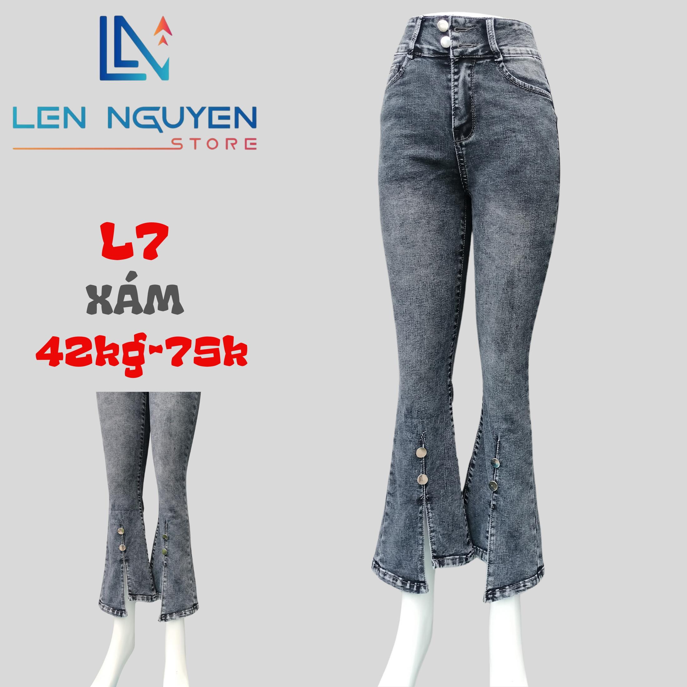 L7_  Quần jean nữ, loe, lưng cao, quần bò nữ dáng ôm, quần rin nữ có big size, cho 42kg đến 75kg,LEN - Xám