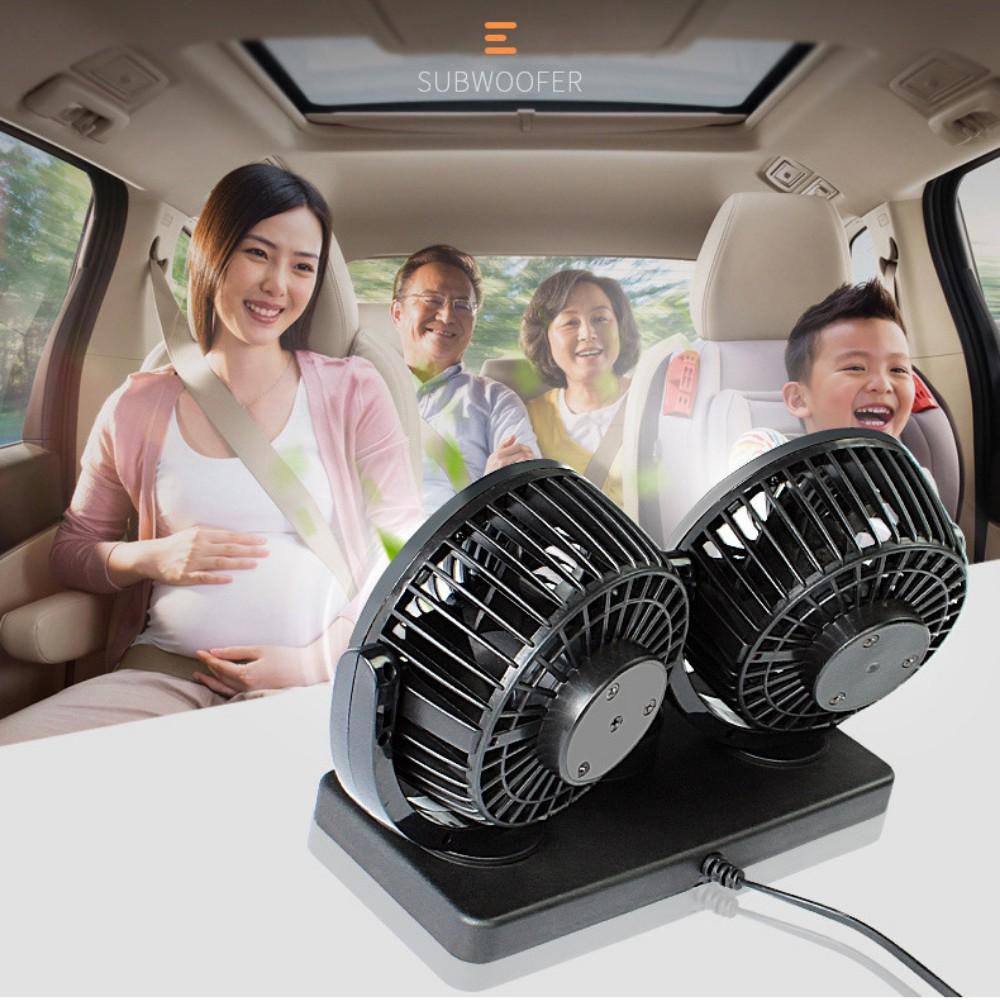 Quạt máy đôi mini 12v, 24v xoay 360 tiện ích trên ô tô, xe hơi cao cấp
