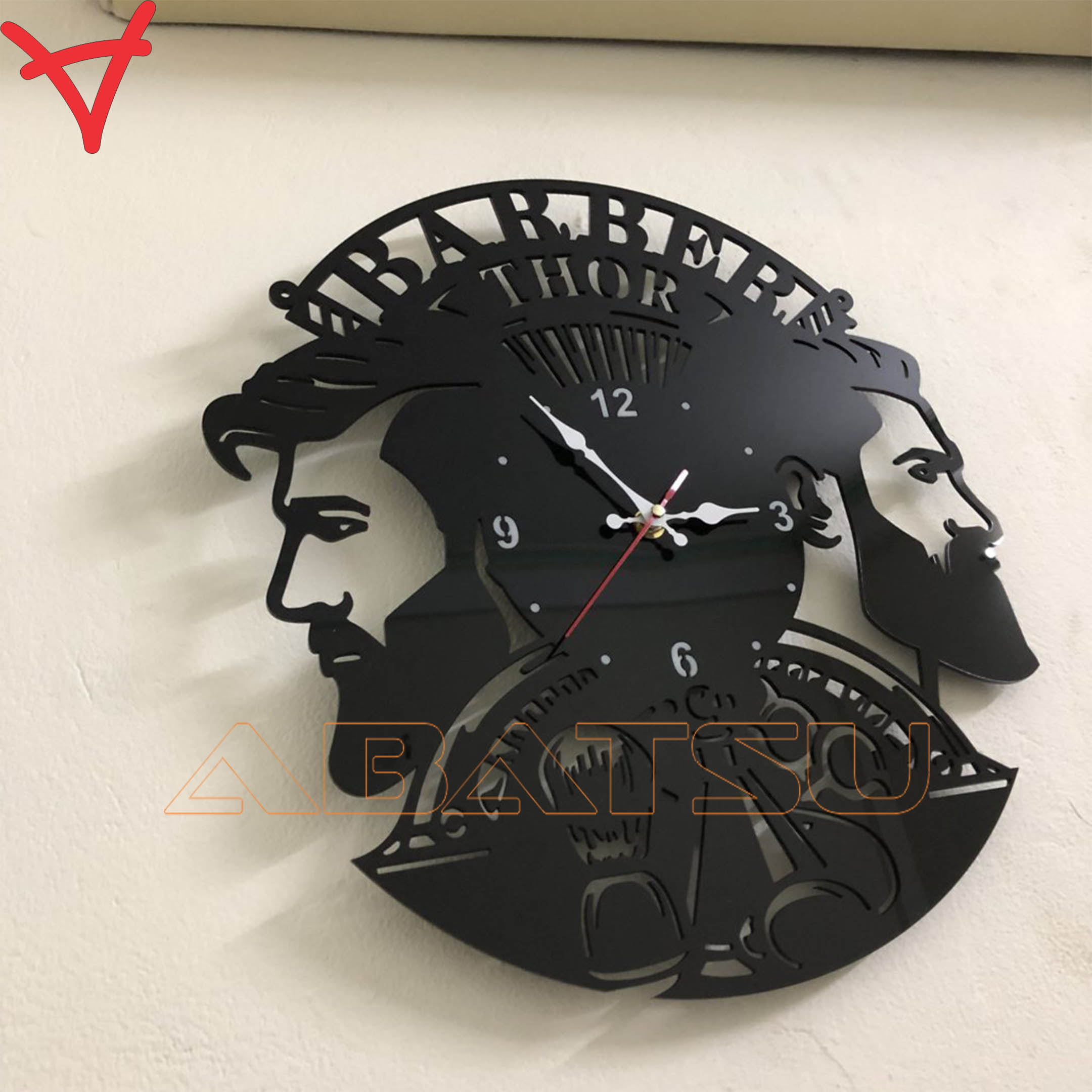 Tranh Đồng Hồ Treo Tường Cắt Tóc Barber Abatsu