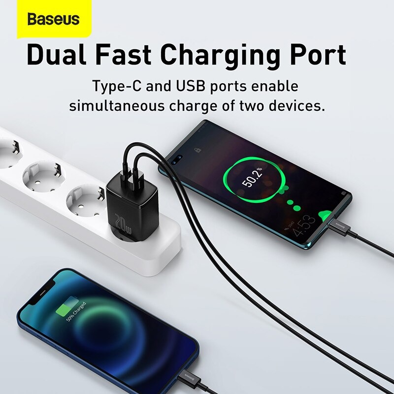 Hình ảnh Cốc sạc siêu nhỏ gọn 20W Baseus Compact Quick Charger (USB + Type C, công suất 20W) - Hàng Chính Hãng 