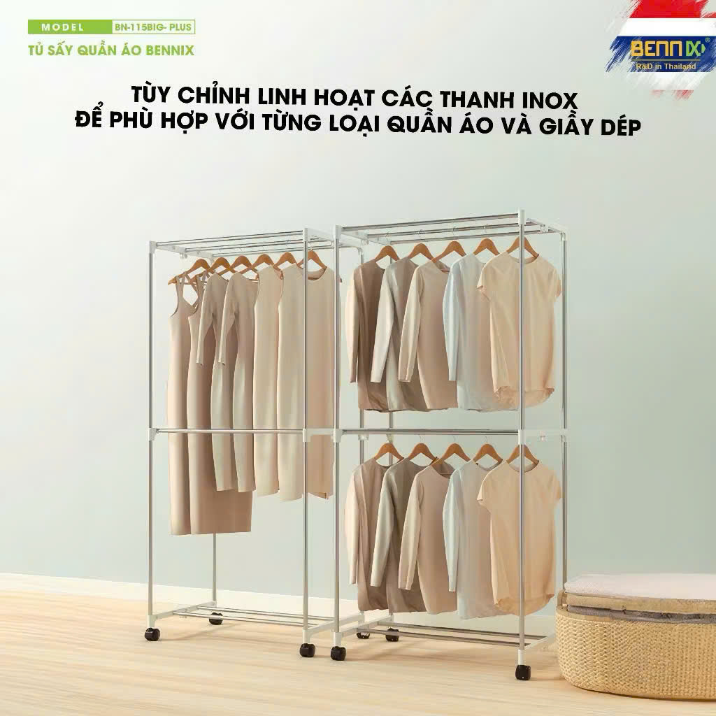 Tủ Sấy Quần Áo cỡ lớn Bennix BN-115Big Plus Công Suất 2300W Bảo Hành 18 Tháng Hàng Chính Hãng