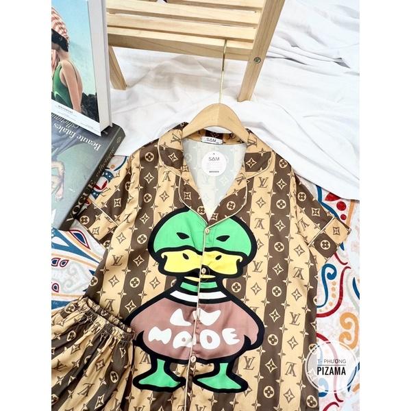 Bộ đồ ngủ Pijama, đồ bộ lụa quần đùi cộc tay hoạ tiết satin siêu hùi