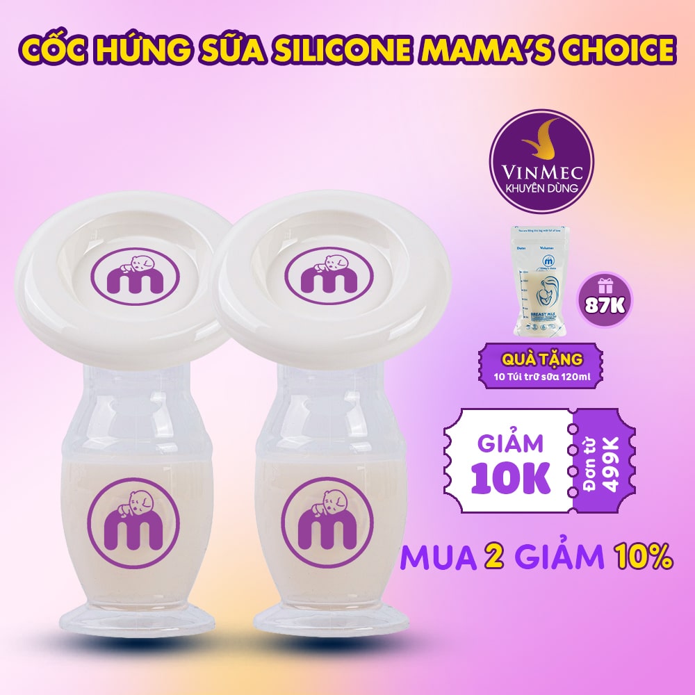 Cốc Hứng Sữa Mama’s Choice, Hút Sữa Rảnh Tay, Chất Liệu Silicone Cao Cấp, Chứng Nhận An Toàn FDA - 2 Cốc GIÁ TỐT