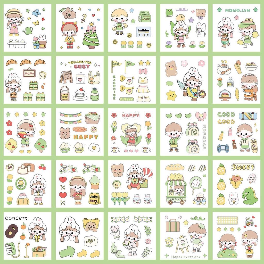 Set 25 tấm sticker cute dán trang trí tập vở, bình nước, họa tiết hoạt hình trong suốt - Vpp Thiên Ái