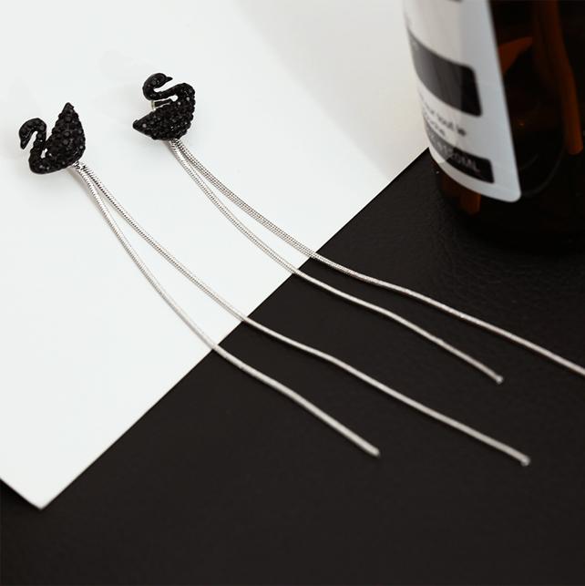 Bông tai bạc s925 thiên nga thả tua dài