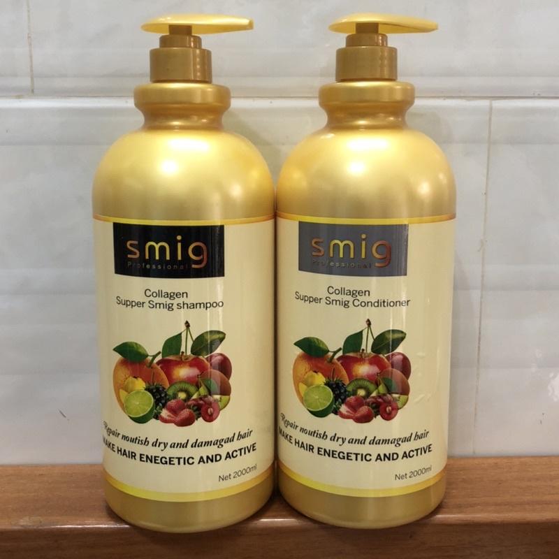 DẦU GỘI XẢ MỀM MƯỢT, HƯƠNG TRÁI CÂY SMIG CHAI TO CHUYÊN DÙNG SALON TÓC 2000ML + Gội xả gói Karseell 15ml