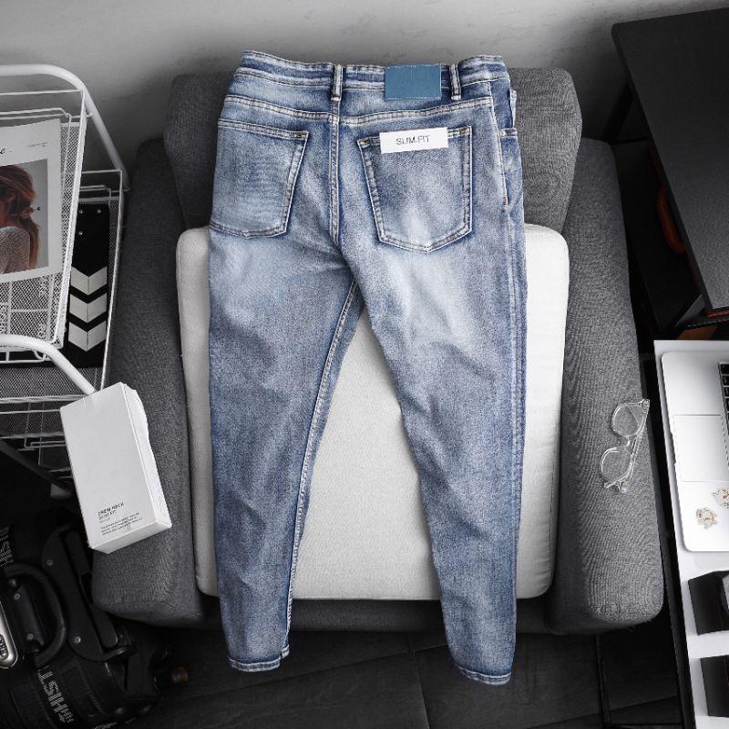 Quần bò nam màu xám slimfit co giãn VNXK cao cấp