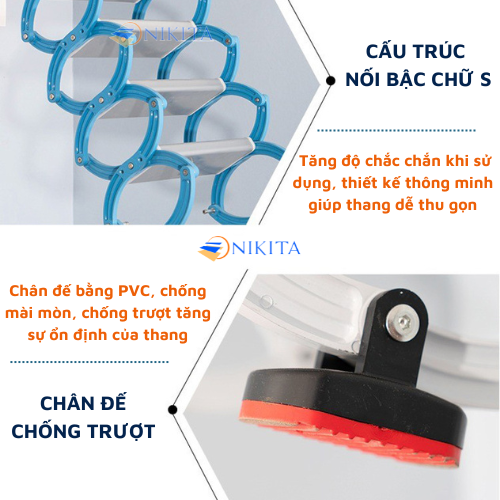Thang gác xép bền chắc, tiện dụng, đẹp mắt, tiết kiệm không gian, chính hãng Nikita