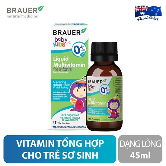 Vitamin tổng hợp Brauer Baby &amp; Kids Liquid Multivitamin For Infant cho trẻ sơ sinh 0-12 tháng tuổi (45ml)