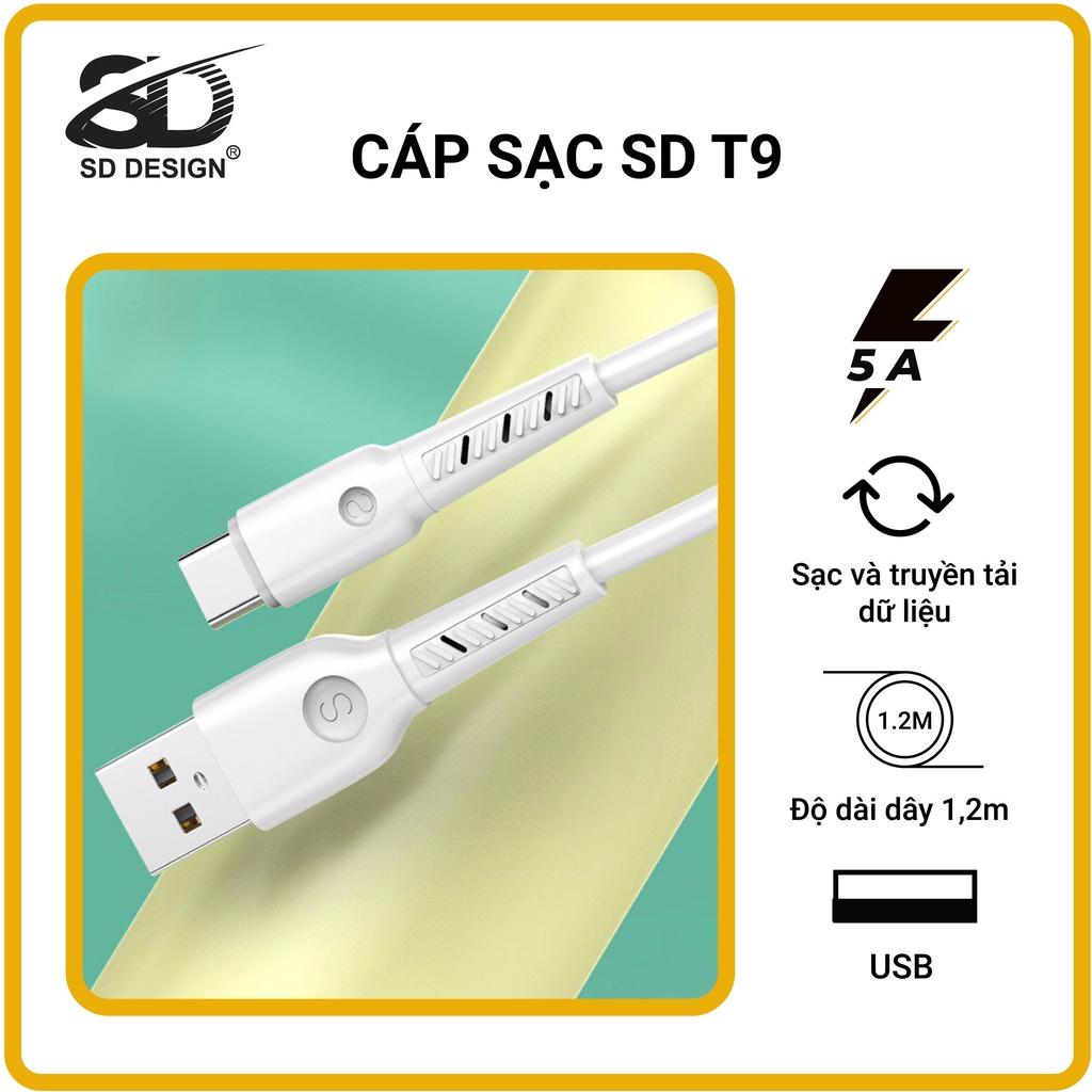 Cáp sạc 5A SD DESIGN T9 giúp sạc nhanh đầy đủ các chân sạc cho các dòng điện thoại, bảo hành 1 đổi 1