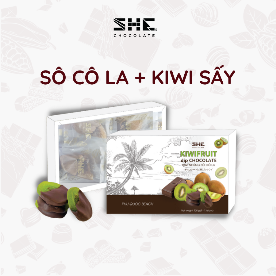 Socola kiwi nhúng hộp 120g SHE Chocolate - Quà tặng du lịch phong cảnh biển Phú Quốc Việt Nam