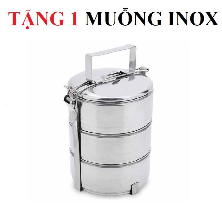 Hộp đựng cơm bằng Inox12x3 ngăn-Cà mên-Camen giu nhiet 3 ngan, Cap long, Hộp đựng cơm bằng Inox12x3 ngăn