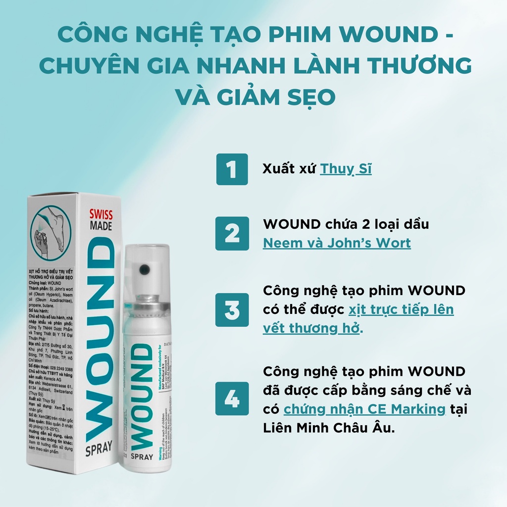 Chai xịt Wound làm lành vết thương hở chưa đóng miệng, Wound ngăn ngừa sẹo sau phẫu thuật, xóa hình xăm (10ml)