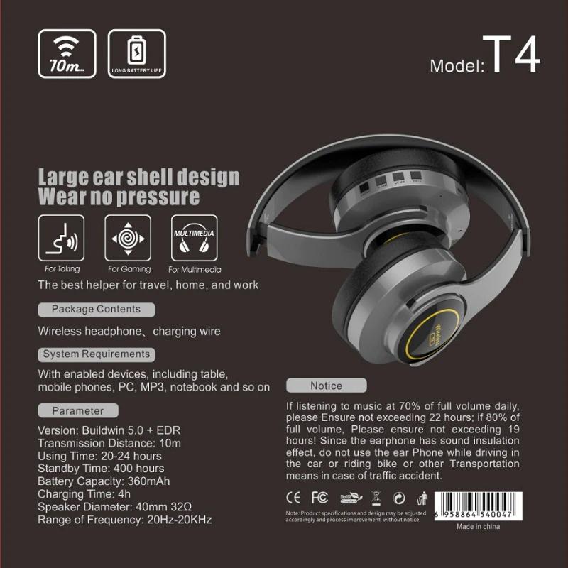 Tai nghe headphone Bluetooth phát sáng Tucci T4