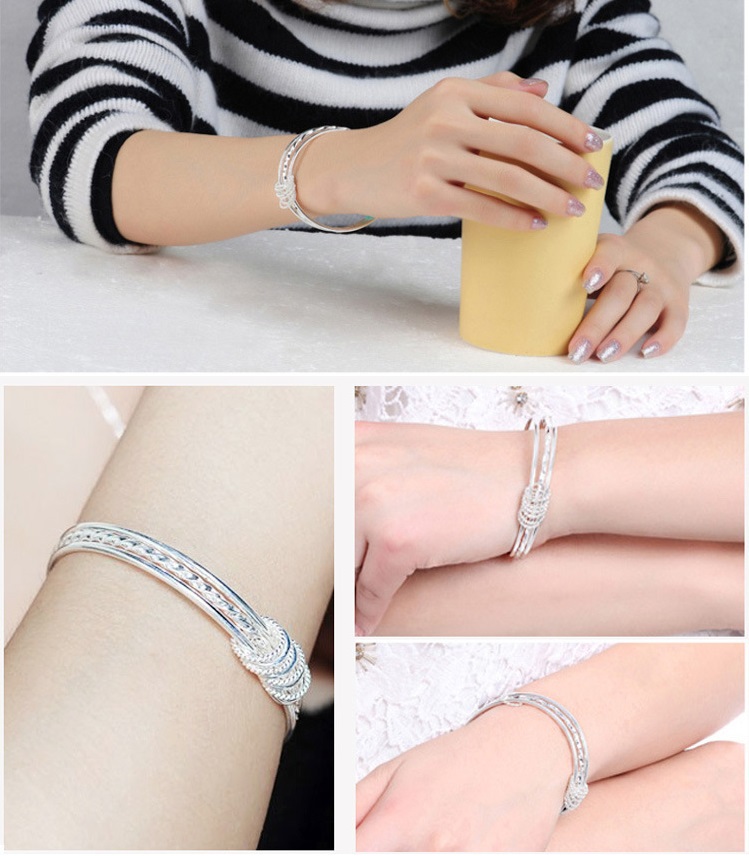Combo 06 Lắc tay Bạc phong cách Hàn Quốc, Chất liệu Hợp Kim tráng bạc Nguyên Chất, cỡ vòng 6.6cm, kèm Hộp đựng Hoa Hồng
