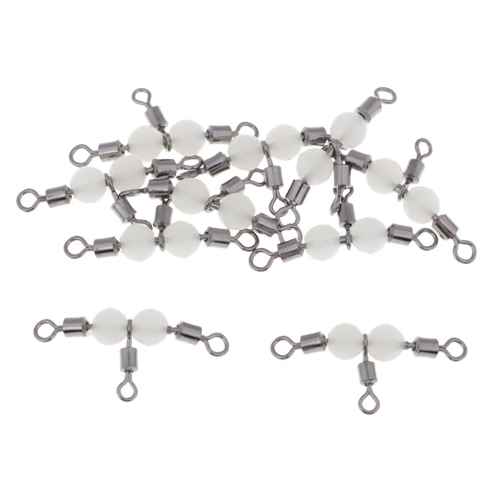 20x HOT 3 Way Rolling Swivels Barrel Triple Tackle T Shape Lure Connectors with Glow Luminous Beads