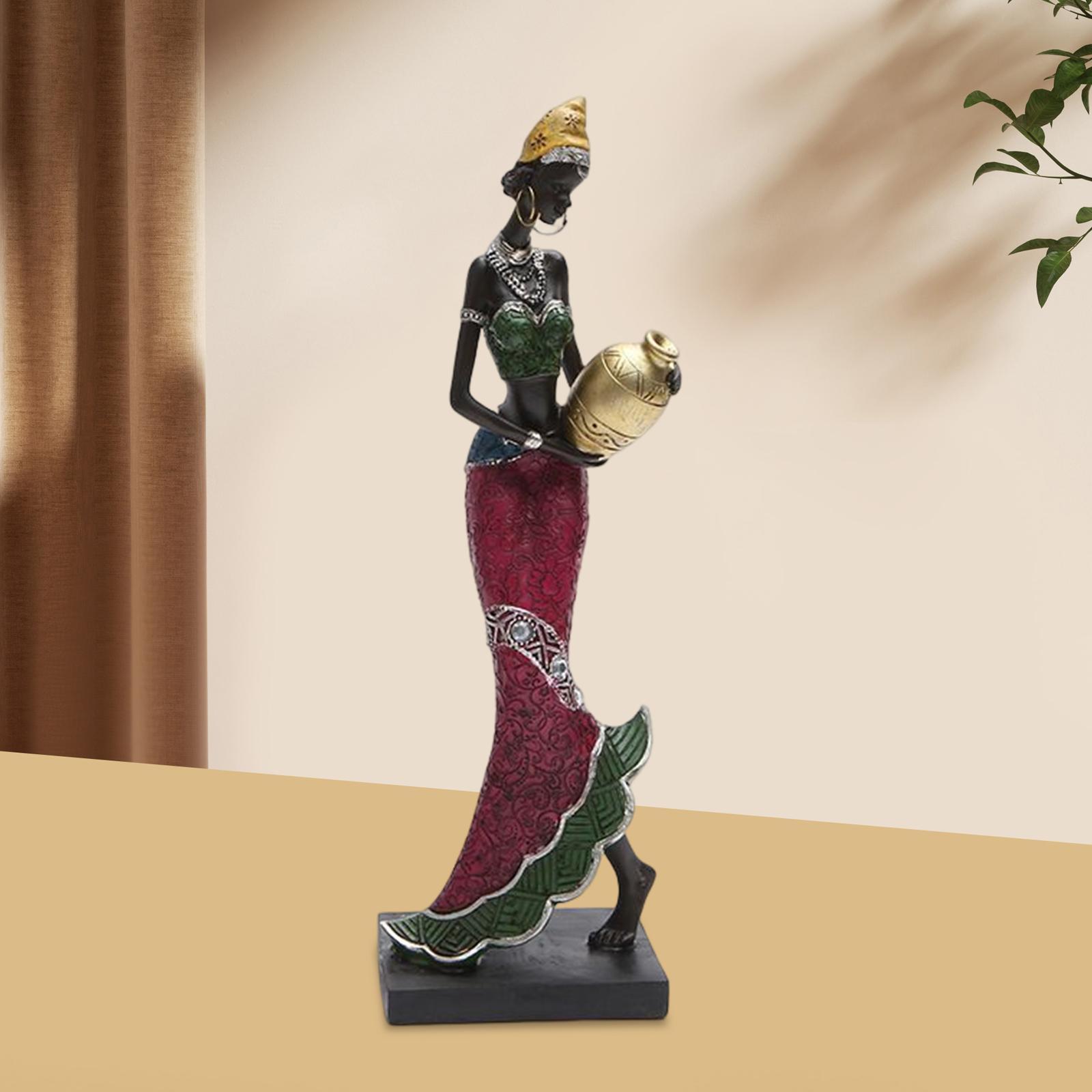 Exotic African Figurine Sculpture Craft Tribal Lady Statue for  Cabinet Red
