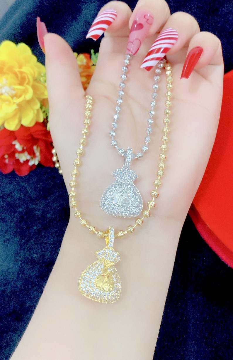 Dây chuyền mặt túi .tiền mạ 18k E336