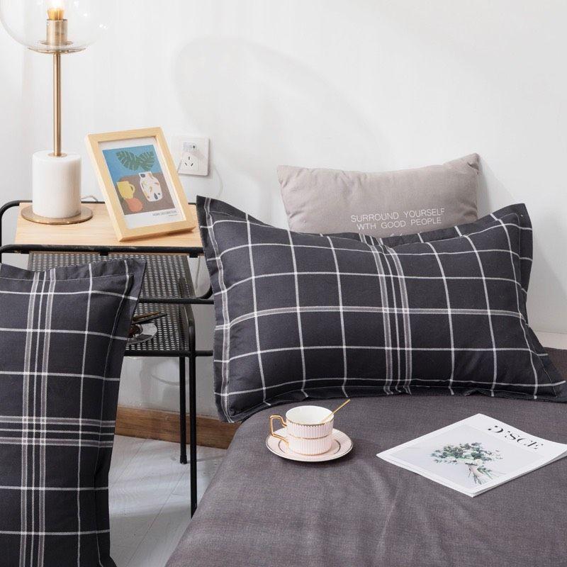 Bộ chăn ga gối caro đen Cotton Poly cao cấp LEEBedding, chăn ga Hàn Quốc, miễn phí bo chun drap ga giường theo yêu cầu