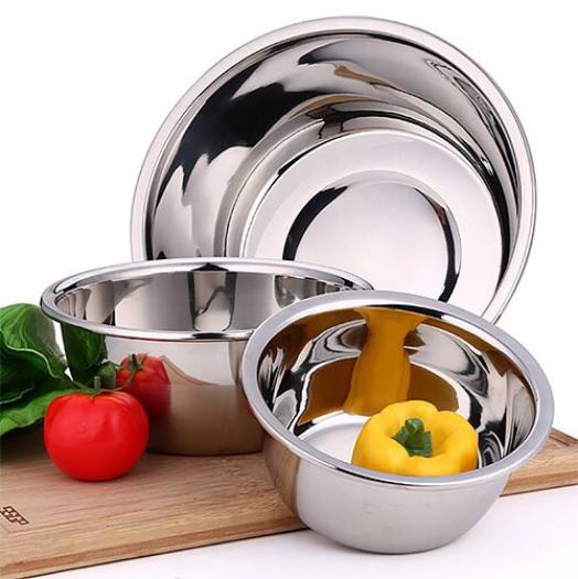 Bộ Thau Rửa Rau Quả Trộn Salad 26cm, Rổ Đúc 24cm Có Lỗ Dày Sáng Đẹp. Thau Inox An Toàn Chất Lượng Cao