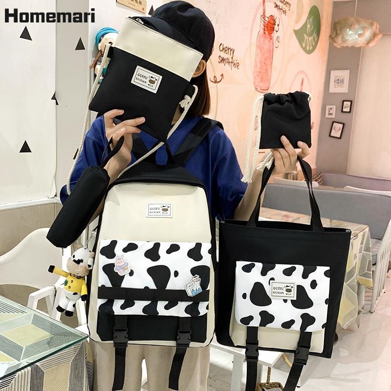 5 Cái/bộ Trẻ Em Học Túi Nữ Bò Sữa In Hình Ba Lô Trẻ Em Túi Đeo Vai Dễ Thương Tất Schoolbag Bé Gái Mochila Escolar 2021