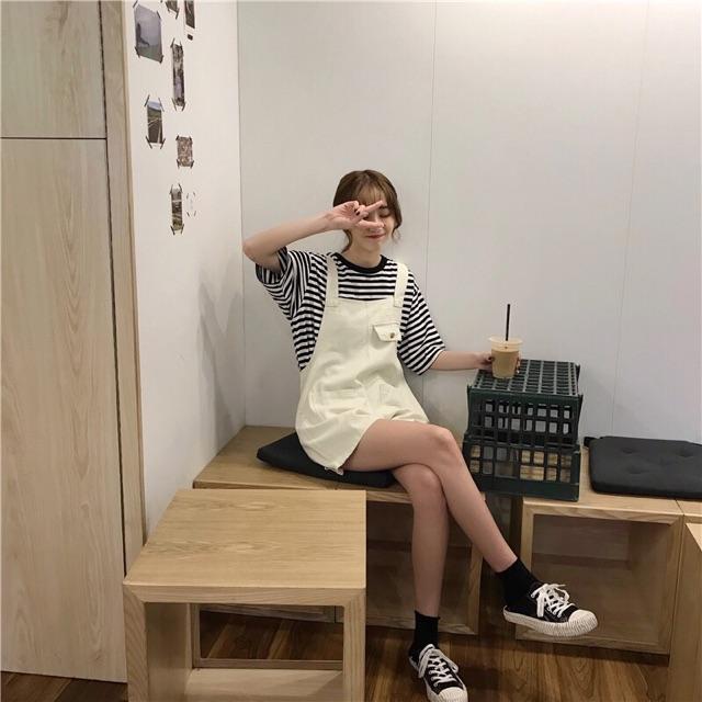 Yếm quần nữ kaki trắng túi trước ulzzang hàn quốc