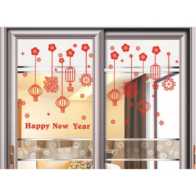 Decal trang trí Tết - Rèm dây lồng đền sợi đỏ