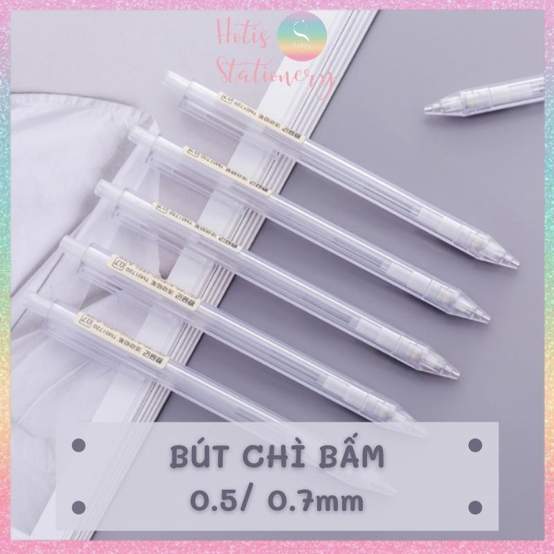 Bút chì bấm lục giác vỏ nhựa trắng mờ ngòi 0.5mm/ 0.7mm PE020