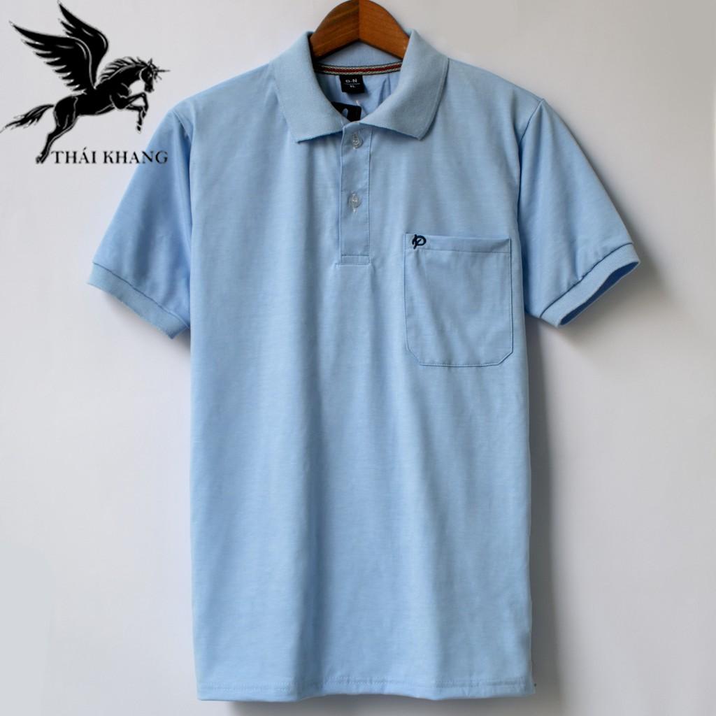 Áo thun polo nam ngắn tay có cổ có túi trung niên coton cao cấp vải cotton Thái Khang