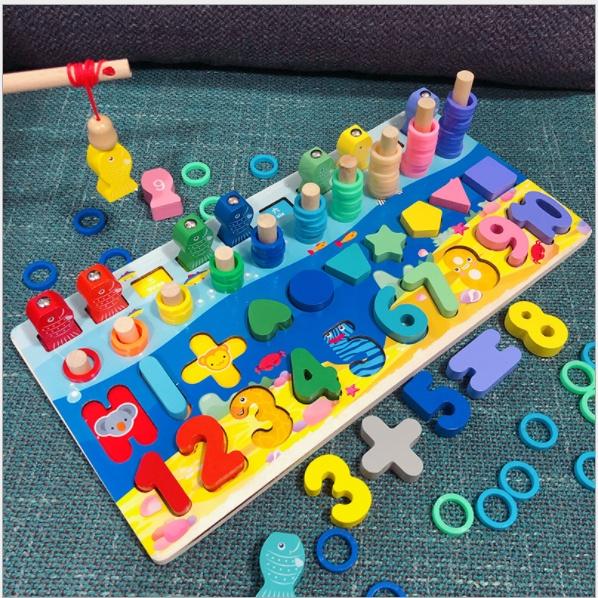 Đồ chơi bảng chữ số xếp hình gỗ phát triển trí tuệ cho bé học đếm - bảng câu cá bàng gỗ 4 dòng giúp bé vừa học vừa chơi