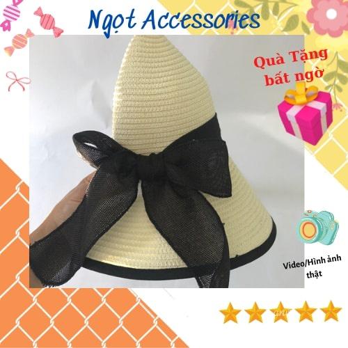 Mũ Cói Rộng Vành Nón Cối Đi Biển Vành Rộng Nữ Thời Trang Ngọt Accessories Đai Nơ Ngọt Ngào Phong Cách Vintage Chống Nắng