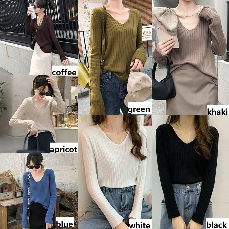 Áo Thun Nữ Tay Dài Cổ Chữ V Dáng Rộng Thời Trang