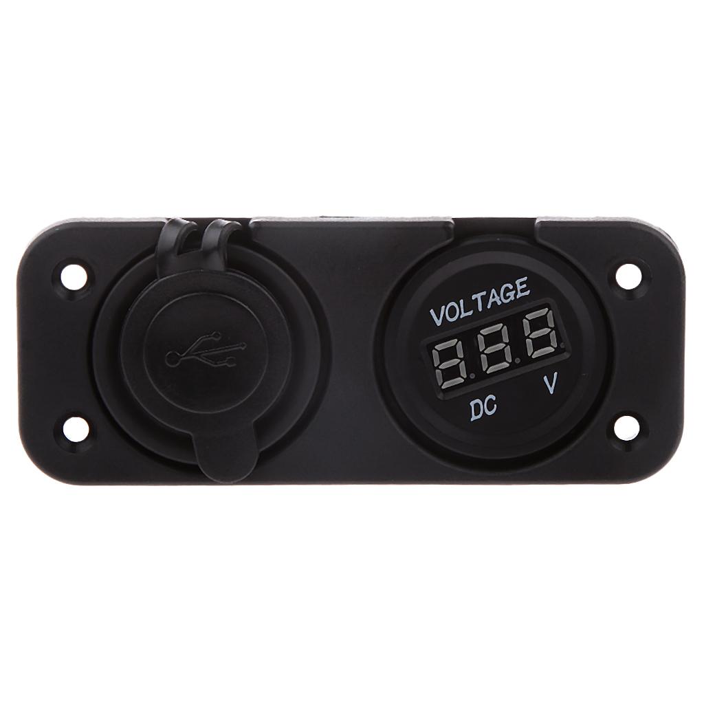 Marine Boat Car RV Voltmeter Dual USB Port 12V/24V Power Socket 2 Hole Panel