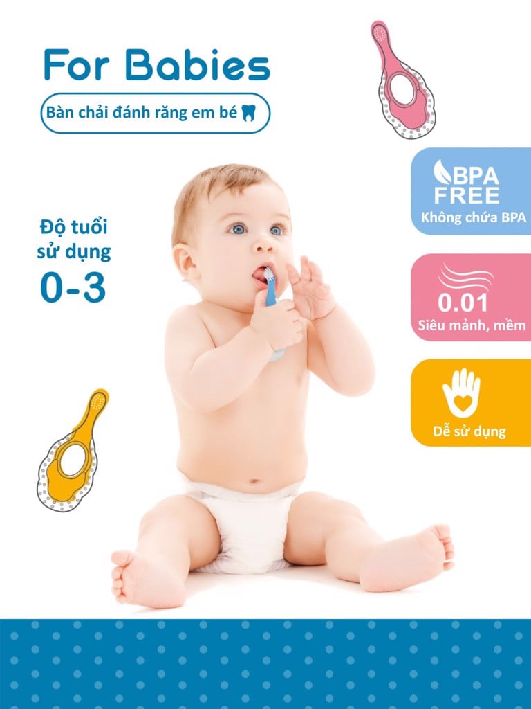 Bàn chải đánh răng cho bé từ 0 đến 3 tuổi, bàn chải siêu mảnh 3 trong 1 KUKU KU1138