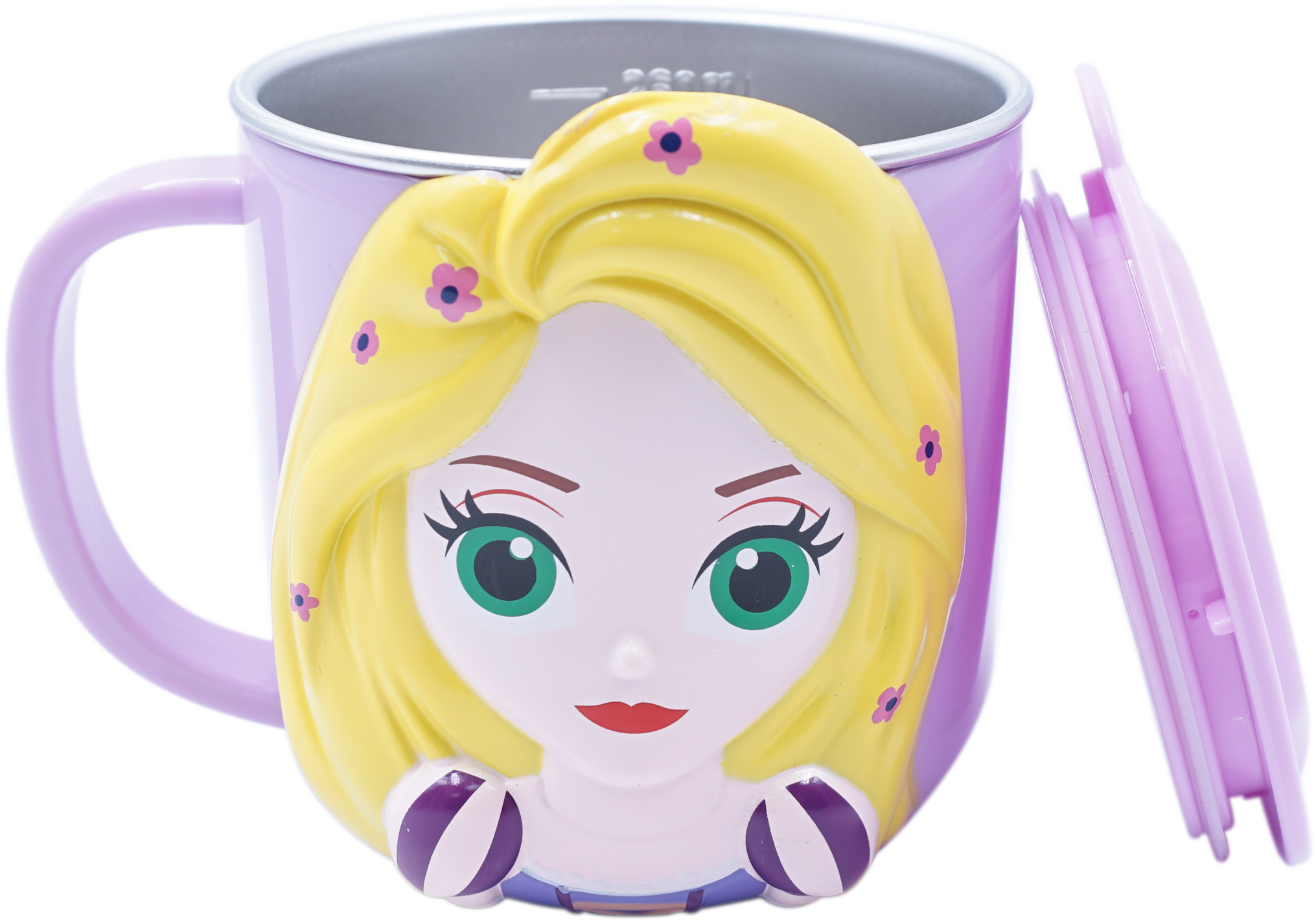 Ly cốc giữ nhiệt Disney hình Rapunzel công chúa tóc dài 3D có nắp và quai cầm cho bé - 260ml