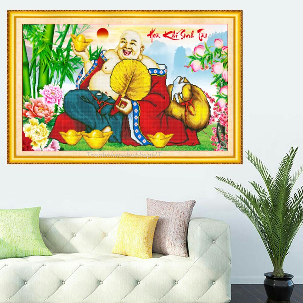 Tranh đính đá - Tranh thêu chữ thập Phật Di Lặc - size: 90*55cm - tự thêu