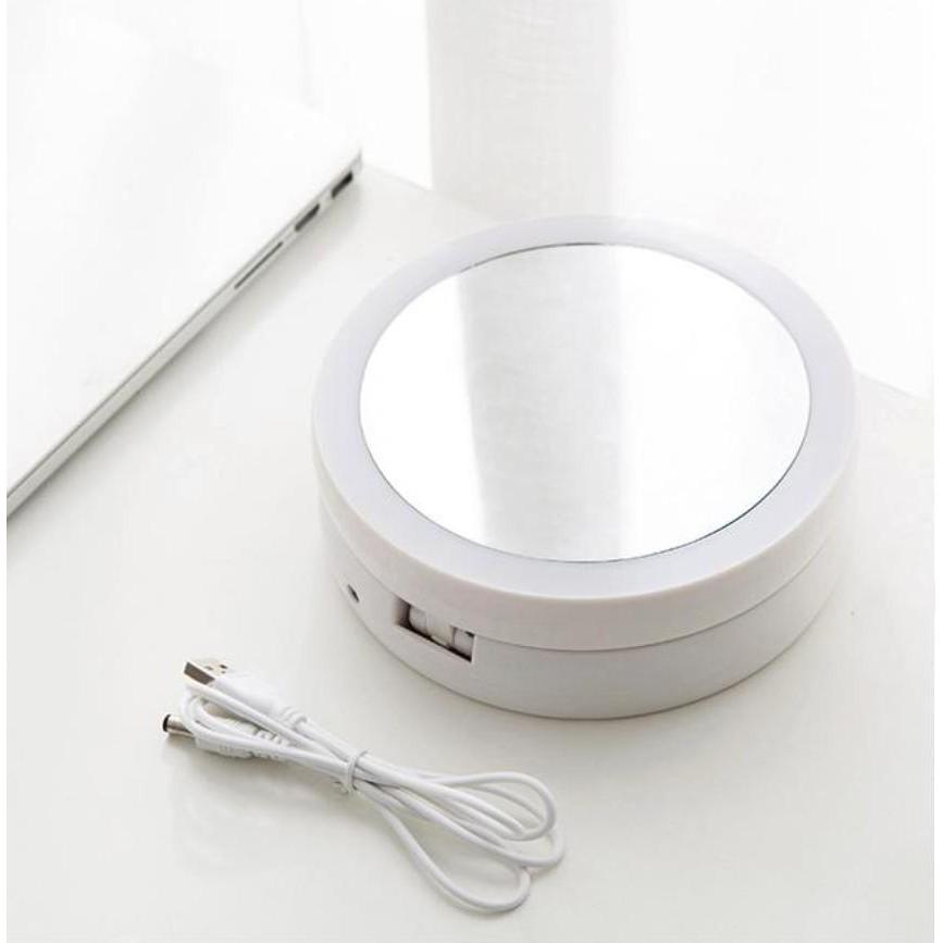 Gương trang điểm xếp gọn xoay 360 độ hai mặt kèm đèn LED - ShopToro - AsiaMart