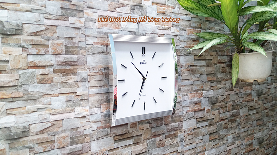 Đồng hồ Eastar Chữ nhật Bạc Ánh kim - Mặt kính Cong, Máy kim trôi